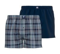 CECEBA Herren Web-Boxershorts, 2er Pack - Unterwäsche, Unterhose, Baumwolle, Logo, Karo, einfarbig Blau L