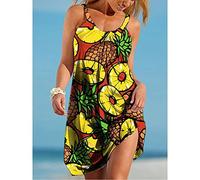 CECECOLEPansr Freizeitkleider Für Damen - Sommer Damen Casual Lose Trägerkleider Obst Zitrone Ananas 3D-Gedrucktes Unterkleid Spaghettiträger U-Ausschnitt Damen Strandurlaub Partykleidung,Dress04,S