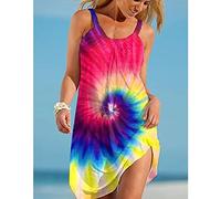 CECECOLEPansr Freizeitkleider Für Damen - Sommer Lässige Lose Damen Strand Trägerkleider Batik Buntes Wirbeldruckkleid Spaghettiträger U-Ausschnitt Kleider Damen Partykleidung,Dress01,XL