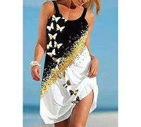 CECECOLEPansr Freizeitkleider Für Damen - Strand-Trägerkleider Für Damen, Aquarelldruck, Modisch, U-Ausschnitt, Ärmellos, Trägerkleid, Damen, Sommer, Lässig, Lockere Kleidung, Dress02, M