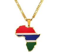 CECECOLEPansr Gambia Flagge Afrika Karte Anhänger Halskette Retro Modeschmuck Charme Geometrisches Muster Land Grenze Hip-Hop Pullover Kette Für Damen Herren Geschenk,Gambia,45Cm(17.7 Zoll)