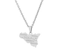 CECECOLEPansr Italien Sizilien Karte Umriss Anhänger Halskette Schmuck Charm Mode Geometrischer Buchstabe Hip Hop Paar Halskette Unisex Pullover Kette Für Damen Herren Geschenk,Silber,45Cm(17.7 Zoll)
