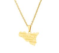 CECECOLEPansr Italien Sizilien Karte Umriss Anhänger Halskette Schmuck Charm Mode Geometrischer Buchstabe Hip Hop Paar Halskette Unisex Pullover Kette Für Damen Herren Geschenk,Gold,45Cm(17.7 Zoll)