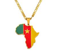 CECECOLEPansr Kamerun Flagge Afrika Karte Anhänger Halskette Retro Modeschmuck Charme Geometrisches Muster Land Grenze Hip-Hop Pullover Kette Für Damen Herren Geschenk,Kamerun,45Cm(17.7 Zoll)