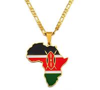 CECECOLEPansr Kenia Flagge Afrika Karte Anhänger Halskette Retro Modeschmuck Charme Geometrisches Muster Land Grenze Hip-Hop Pullover Kette Für Damen Herren Geschenk,Kenia,45Cm(17.7 Zoll)