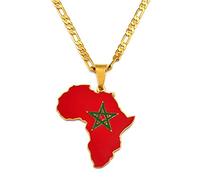 CECECOLEPansr Marokko Flagge Afrika Karte Anhänger Halskette Retro Modeschmuck Charme Geometrisches Muster Land Grenze Hip-Hop Pullover Kette Für Damen Herren Geschenk,Marokko,45Cm(17.7 Zoll)