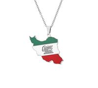 CECECOLEPansr Osten Iran Karte Flagge Anhänger Halskette Schmuck Charm Tropfen Glasur Geometrische Hip Hop Paar Unisex Pullover Kette Für Frauen Männer Geschenk, Silber, 45Cm(17.7 Zoll)