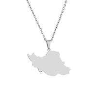 CECECOLEPansr Schmuck Karte Halskette, Iran Map Styling Glossy Pendant Necklaces Women Girls Men Fashion Party Annivers Jewelry Geometric Pendant, Silver Pendant,45Cm(17.7 Inches)