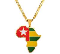 CECECOLEPansr Togo Flagge Afrika Karte Anhänger Halskette Retro Modeschmuck Charme Geometrisches Muster Land Grenze Hip-Hop Pullover Kette Für Damen Herren Geschenk,Togo,45Cm(17.7 Zoll)