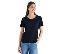 Cecil Damen Basic T-Shirt mit Rundhals in Unifarbe in Blau, Gr: XL