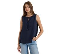 Blusentop CECIL, Damen, Gr. XL (44), blau (universal blau), Web, 75% Baumwolle, 25% Modal, unifarben, klassisch normal, Rundhals, normaler Saum, Blusen Blusentop, mit geschlitztem Rundhalsausschnitt (