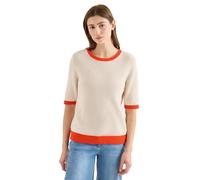 Kurzarmpullover CECIL, Damen, Gr. L (42), cherry tomato orange, Web, 65% Baumwolle, 35% Nylon, unifarben mit Farbeinsatz, comfort fit normal, Rundhals, Rippbündchen, Pullover, Rundhalsausschnitt (8107