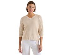 Kurzarmpullover CECIL, Damen, Gr. M (40), pearl beige, Web, 100% Baumwolle, Strukturmuster, comfort fit normal, V-Ausschnitt, Rippbündchen, Pullover, mit V-Ausschnitt (25629540-M) pearl beige