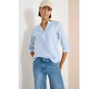 Cecil Damen 3/4-Arm Bluse mit Split Neck aus Leinen in Blau, Gr: L