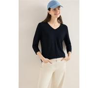 Strickpullover CECIL, Damen, Gr. S (38), universal blau, Web, 60% Baumwolle, 40% Viskose, unifarben, comfort fit normal, V-Ausschnitt, Rippbündchen, Pullover Strickpullover, im soften Baumwoll-Mix (37