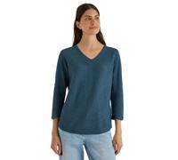 V-Ausschnitt-Pullover CECIL, Damen, Gr. M (40), blau (dull teal blau melange), Web, 60% Baumwolle, 40% Viskose, unifarben, normal normal, V-Ausschnitt, abgesteppt, Pullover, im soften Baumwoll-Mix (49