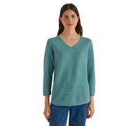 V-Ausschnitt-Pullover CECIL, Damen, Gr. S (38), grün (mineral blau), Web, 60% Baumwolle, 40% Viskose, unifarben, normal normal, V-Ausschnitt, abgesteppt, Pullover, im soften Baumwoll-Mix (68897446-S)