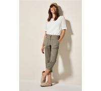 Caprihose CECIL "Style New York", Damen, Gr. 32, N-Gr, grau (smoky taupe), Web, Obermaterial: 98% Baumwolle, 2% Elasthan, unifarben, casual, normal kniebedeckend, Hosen, mit Knopfdetails am Bund (8655
