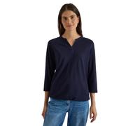 3/4-Arm-Shirt CECIL, Damen, Gr. L (42), blau (urban dunkelblau), Web, 50% Baumwolle, 50% Modal, unifarben, comfort fit normal, V-Ausschnitt, normaler Saum, Shirts 3/4-Arm-Shirt, mit 3/4 Ärmeln (261908