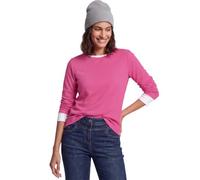 Langarmshirt CECIL, Damen, Gr. XXL (46), pink flash, Jersey, Obermaterial: 97% Baumwolle, 3% Elasthan, gestreift, figurumspielend hüftbedeckend, U-Boot-Ausschnitt, abgesteppte Kante, Shirts Langarmshi