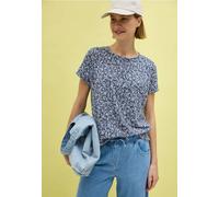 Rundhalsshirt CECIL, Damen, Gr. L (42), blau (urban dunkelblau), Stoff, 65% Polyester, 35% Viskose, gemustert, normal normal, Rundhals, Umschlagbund, Shirts Rundhalsshirt, mit grafischem Muster (90408