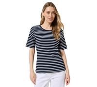 T-Shirt CECIL, Damen, Gr. S (38), blau (universal blau), Jersey, Feinripp, Obermaterial: 95% Baumwolle, 5% Elasthan, gestreift, casual, regular fit taillenbedeckt, Rundhals, Kurzarm gerader Abschluss,