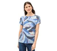 Print-Shirt CECIL, Damen, Gr. XXL (46), blau (urban navy), Jersey, Obermaterial: 65% Polyester, 35% Viskose, bedruckt, casual, normal hüftbedeckend, U-Boot-Ausschnitt, Kurzarm, Shirts, mit Ausbrenner-