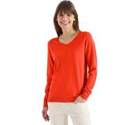 Strickpullover CECIL, Damen, Gr. S (38), cherry tomato orange, Web, 60% Baumwolle, 40% Viskose, unifarben, comfort fit normal, V-Ausschnitt, Rippbündchen, Pullover Strickpullover, im soften Baumwoll-M
