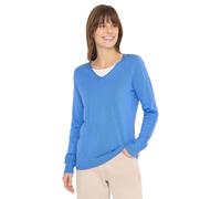 Cecil Strickpullover Basic Damen V-Ausschnitt 60% Baumwolle/40% Viskose fountain blau L (42)