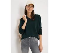Strickpullover CECIL, Damen, Gr. XS (36), grün (ink grün), Web, 60% Baumwolle, 40% Viskose, unifarben, normal normal, V-Ausschnitt, Rippbündchen, Pullover Strickpullover, im soften Baumwoll-Mix (17559