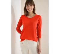 Strickpullover CECIL, Damen, Gr. XS (36), cherry tomato orange, Web, 60% Baumwolle, 40% Viskose, unifarben, comfort fit normal, V-Ausschnitt, Rippbündchen, Pullover Strickpullover, im soften Baumwoll-