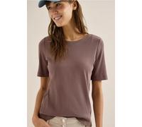 Cecil Damen Basic T-Shirt in Rippstruktur in Beige, Gr: L