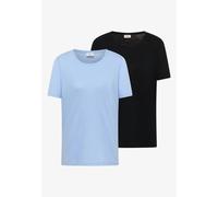 Cecil Damen Basic T-Shirt mit Rundhals im 2er-Pack in Multicolour|Blau, Gr: XL