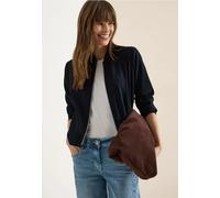 Kurzjacke CECIL, Damen, Gr. M (40), universal blau, Stoff, 95% Polyester, 5% Elasthan, unifarben, comfort fit normal, hoch geschlossener Ausschnitt, elastischer Bund, Jacken Kurzjacke, mit Glitzerdeta