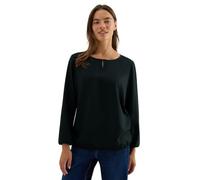 Cecil Damen Bluse 3411876 Langarm Rundhals 100% Viskose Unifarben Ink Green M