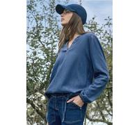 Langarmbluse CECIL, Damen, Gr. M (40), mid blau wash, Stoff, 76% Lyocell, 24% Baumwolle, unifarben, klassisch normal, Rundhals, elastischer Bund, Blusen, mit geschlitztem Rundhalsausschnitt (93578247-