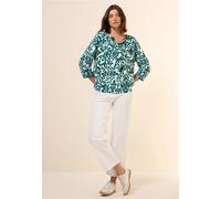 Klassische Bluse CECIL, Damen, Gr. XXL (46), grün (grün lagoon), Web, 55% Leinen, 45% Viskose, bedruckt, casual, gerade normal, Rundhals, 3/4-Ärmel Bündchen, Blusen, mit 3/4 Ärmeln (82548217-XXL) grün