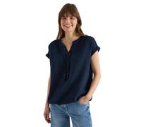 Shirtbluse CECIL, Damen, Gr. XXL (46), universal blau, Web, 100% Baumwolle, unifarben, klassisch normal, Rundhals, abgesteppt, Blusen, mit geschlitztem Rundhalsausschnitt (87575063-XXL) universal blau