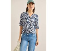 Cecil Damen Bluse mit Split Neck und Elastiksaum in Blau, Gr: XXL