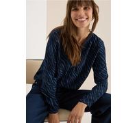 Langarmbluse CECIL, Damen, Gr. L (42), urban dunkelblau, Web, Obermaterial: 100% Viskose, animal-print, casual, regular fit normal, V-Ausschnitt, Langarm gerader Abschluss, Blusen, mit All-Over Zebra 