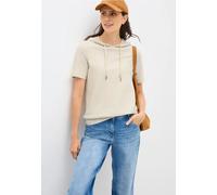 Kapuzenshirt CECIL, Damen, Gr. L (42), beige (light beige), Web, 90% Baumwolle, 10% Polyester, unifarben, normal normal, ohne Ausschnitt, abgesteppt, Shirts, mit Kapuze mit Tunnelzugband (28357610-L) 