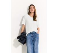 Kurzarmbluse CECIL, Damen, Gr. XL (44), weiß (vanilleweiß), Stoff, 100% Viskose, unifarben, gerade hüftlang, V-Ausschnitt, Bündchen, Blusen, mit V-Ausschnitt (86671118-XL) vanilleweiß