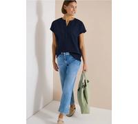 Cecil Damen Dropped Shoulder Bluse in Seersuckerqualität in Blau, Gr: XXL