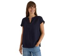Kurzarmbluse CECIL, Damen, Gr. L (42), blau (urban dunkelblau), Stoff, 60% Viskose, 39% Polyester, 1% Elasthan, unifarben, klassisch normal, Rundhals, abgesteppt, Blusen, mit geschlitztem Rundhalsauss