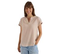 Kurzarmbluse CECIL, Damen, Gr. XXL (46), beige (cashmere beige), Stoff, 60% Viskose, 39% Polyester, 1% Elasthan, unifarben, klassisch normal, Rundhals, abgesteppt, Blusen, mit geschlitztem Rundhalsaus