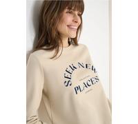 Sweatshirt CECIL, Damen, Gr. M (40), pearl beige, Sweatware, Obermaterial: 100% Baumwolle, bestickt, lässig geschnitten hüftbedeckend, Rundhals, Bündchen, Sweatshirts Sweatshirt, mit feiner Stickerei