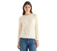 Langarmshirt CECIL, Damen, Gr. M (40), creamy weiß, Stoff, 65% Polyamid, 23% Polyester, 12% Viskose, gemustert, normal normal, U-Boot-Ausschnitt, abgesteppt, Shirts Langarmshirt, mit Tunnelzug am Saum