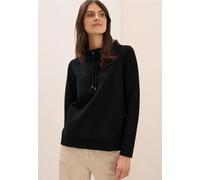 Sweatshirt CECIL, Damen, Gr. XXL46, schwarz, Web, 80% Baumwolle, 17% Polyester, 3% Elasthan, unifarben, comfort fit, Rundhals, Bündchen, Sweatshirts, mit Tunnelzugband am Kragen (30922905-XXL) schwarz