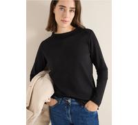 Cecil Langarmshirt Funnelneck Unifarben Schwarz 50% Baumwolle/50% Modal Größe M Damen
