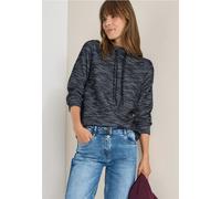 Langarmshirt CECIL, Damen, Gr. XL (44), urban dunkelblau, Web, 45% Polyester, 40% Baumwolle, 14% Viskose, 1% Elasthan, Strukturmuster, comfort fit normal, Rundhals, Bündchen, Shirts Langarmshirt, mit 